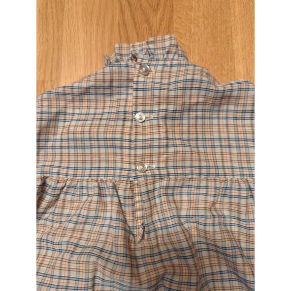 Polly Flinders Dress Girls 6 Tan Blue Plaid Hand Smocked Long Sleeve Vintage - Picture 6 of 9